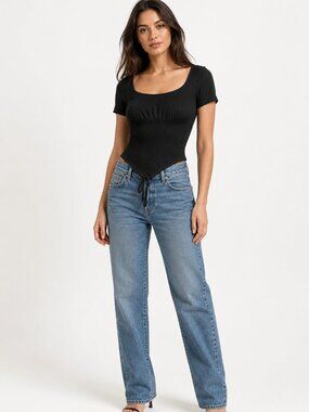 Black Short Sleeve Bodysuit XXS/XS with Tummy Control